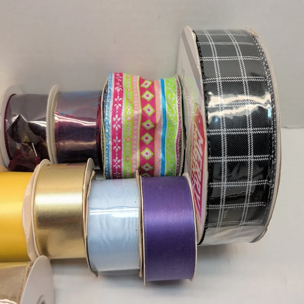 Mixed Lot Decorative Ribbon Spools Christmas Halloween Satin Wired Craft 18pc
